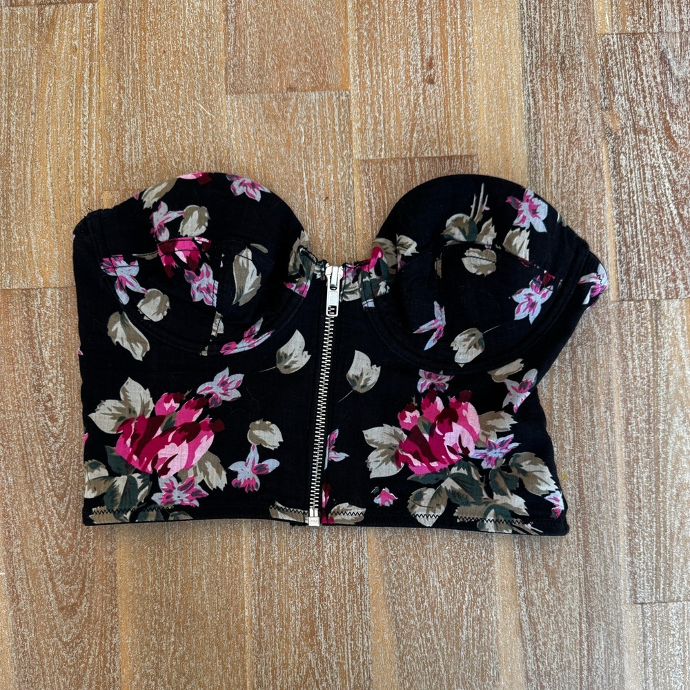 Topshop Black Floral Crop Top